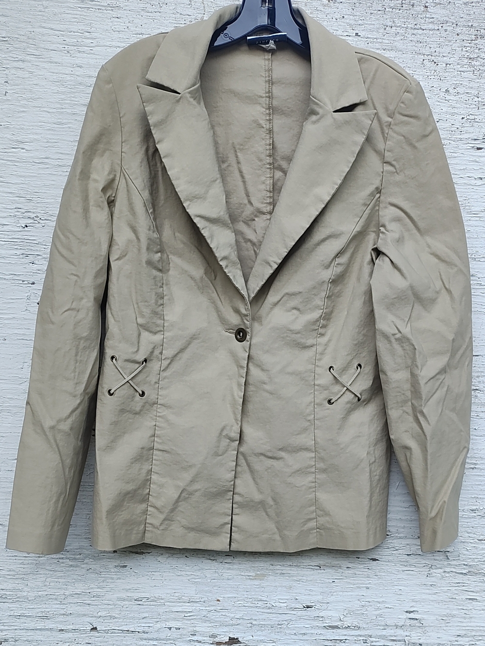 Fashion Bug Beige Single-Button Blazer with Lace-Up Waist/Sleeve Detail, L